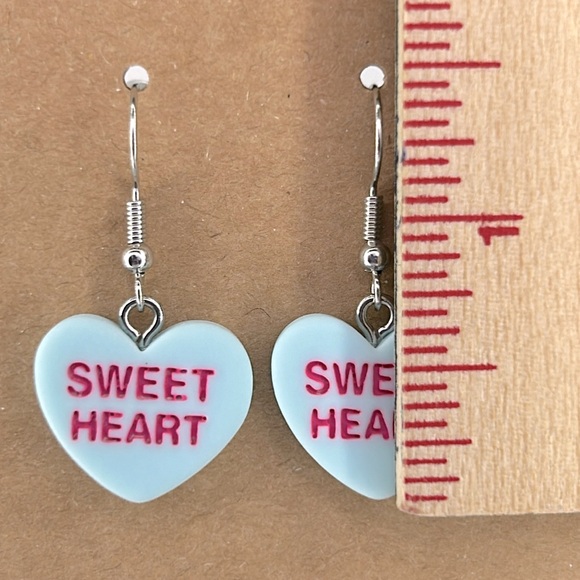 Valentines “Sweet Heart” Candy Hearts Acrylic Dangle Earrings - Picture 2 of 3